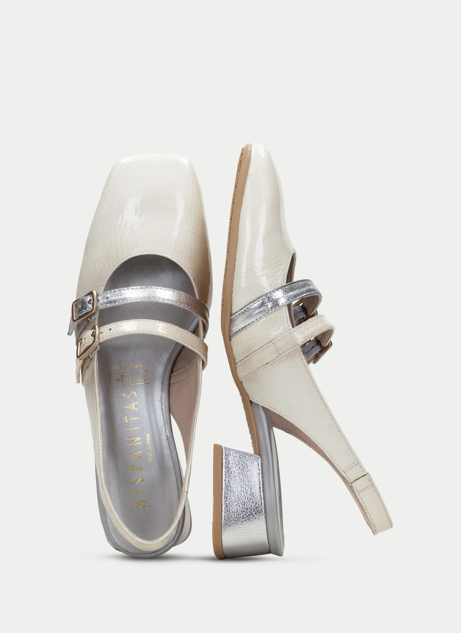 Sapatos rasos aruba creme-prata